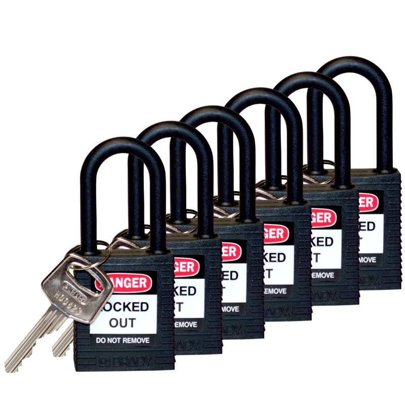 Brady-Ribbed-Body-Safety-Padlock-Black-Nylon-Shackle-PLO-813595
