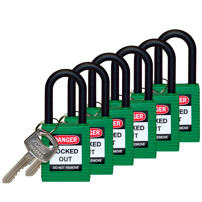 Brady-Ribbed-Body-Safety-Padlock-Green-Nylon-Shackle-PLO-813597