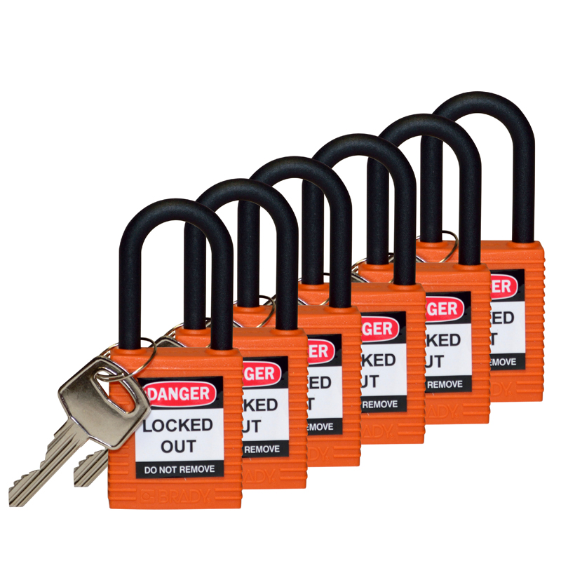 Brady-Ribbed-Body-Safety-Padlock-Orange-Nylon-Shackle-PLO-813598
