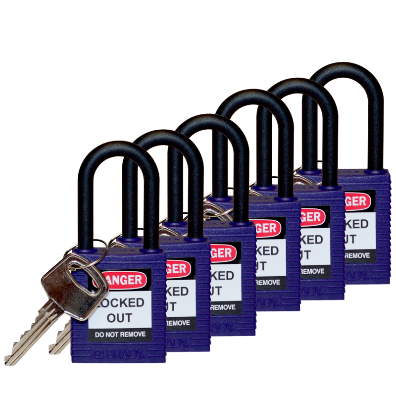 Brady-Ribbed-Body-Safety-Padlock-Purple-Nylon-Shackle-PLO-813640
