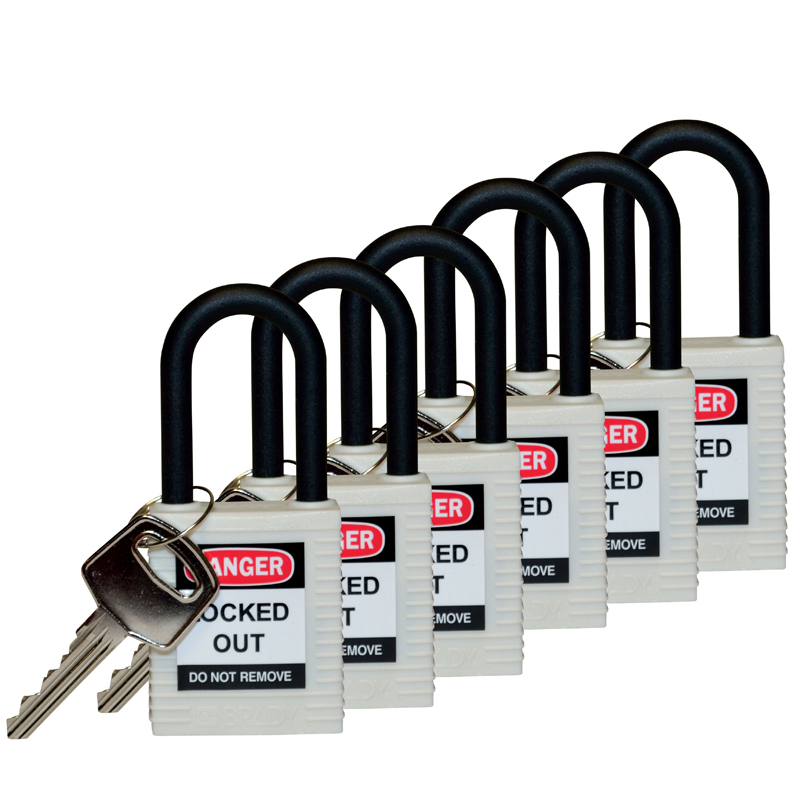 Brady-Ribbed-Body-Safety-Padlock-White-Nylon-Shackle-PLO-813641