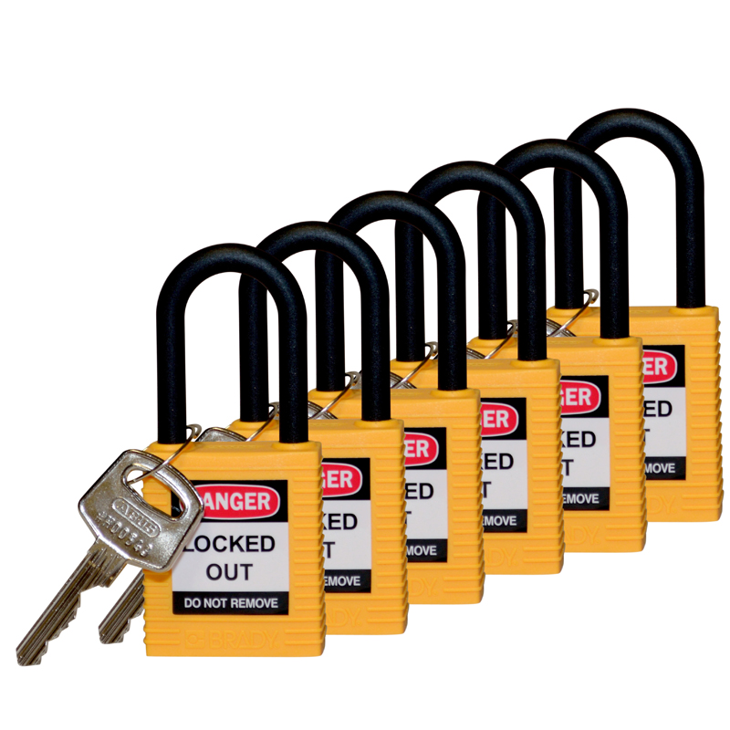 Brady-Ribbed-Body-Safety-Padlock-Yellow-Nylon-Shackle-PLO-813596